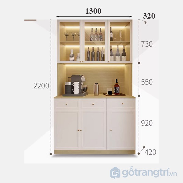 Tủ kính đựng bát đĩa GHS-52535 mẫu A