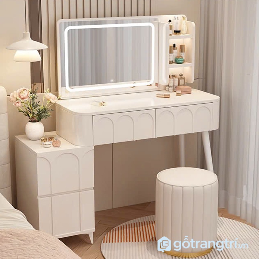 Bàn trang điểm có gương LED và kệ mỹ phẩm