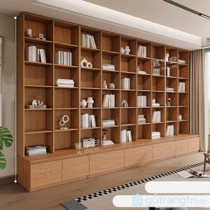 1 kệ gỗ để sách và đồ decor