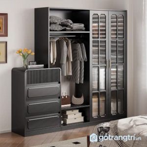1 tủ quần áo gỗ màu đen hiện đại