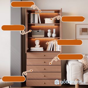 1 tủ sách gỗ kết hợp ngăn kéo