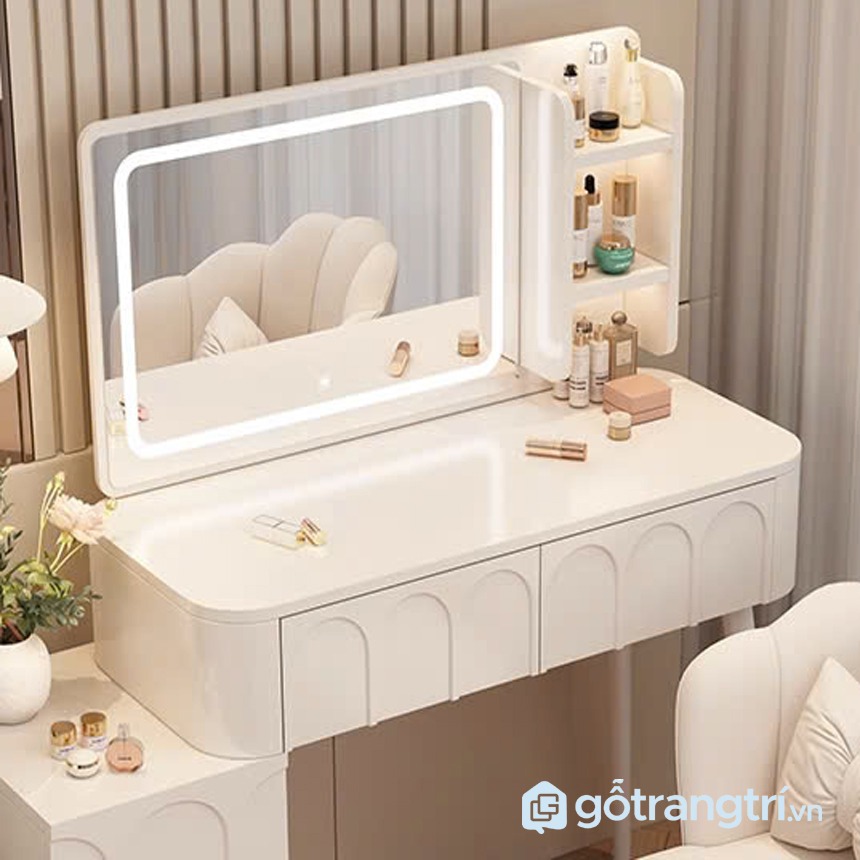 Bàn trang điểm có gương LED và kệ mỹ phẩm