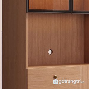 2 tủ sách gỗ cửa kính khung nhôm đen