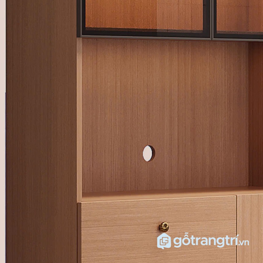 Tủ sách gỗ cửa kính khung nhôm đen sang trọng hiện đại GHS-2647