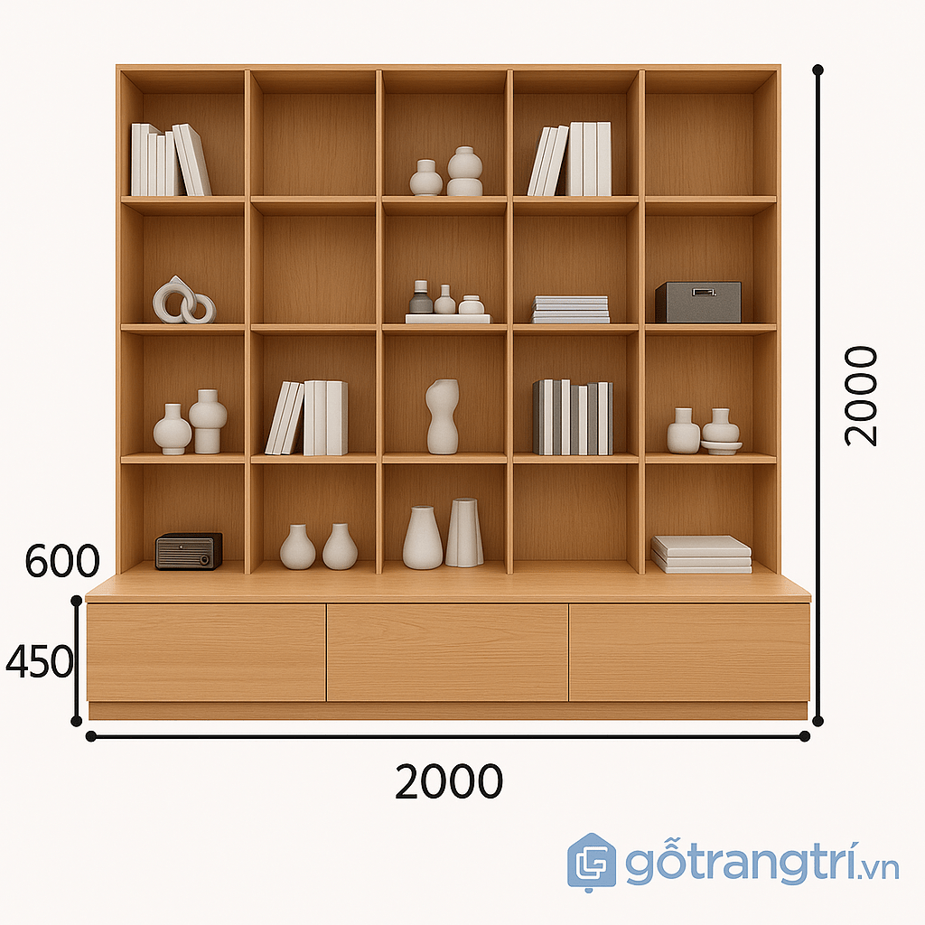 Kệ gỗ để sách và đồ decor GHS-2639