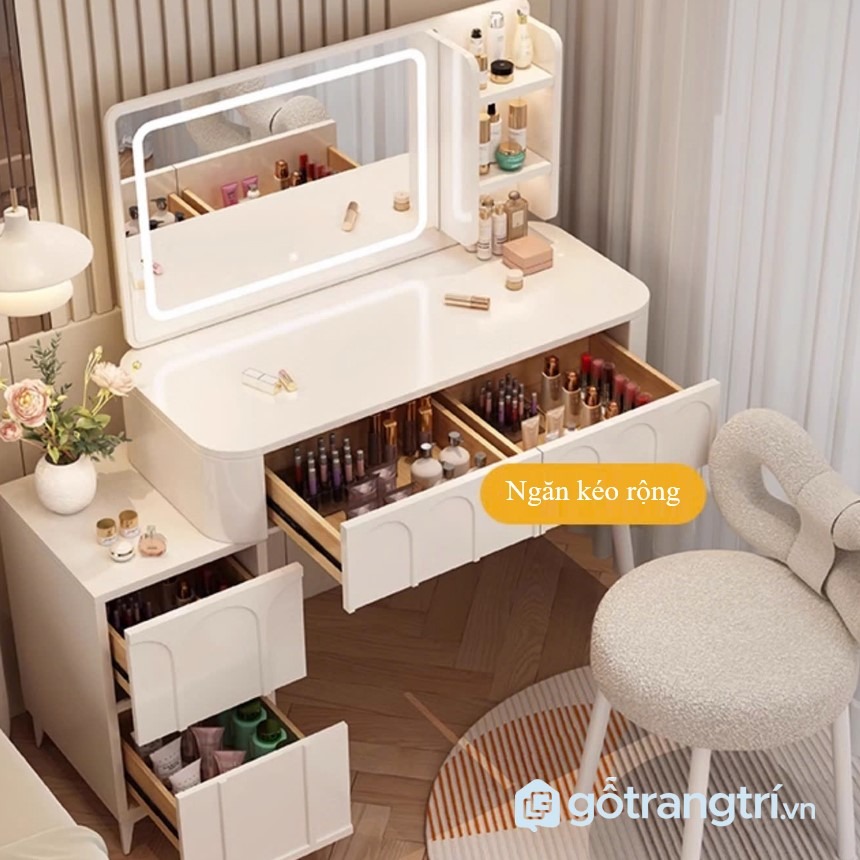 Bàn trang điểm có gương LED và kệ mỹ phẩm