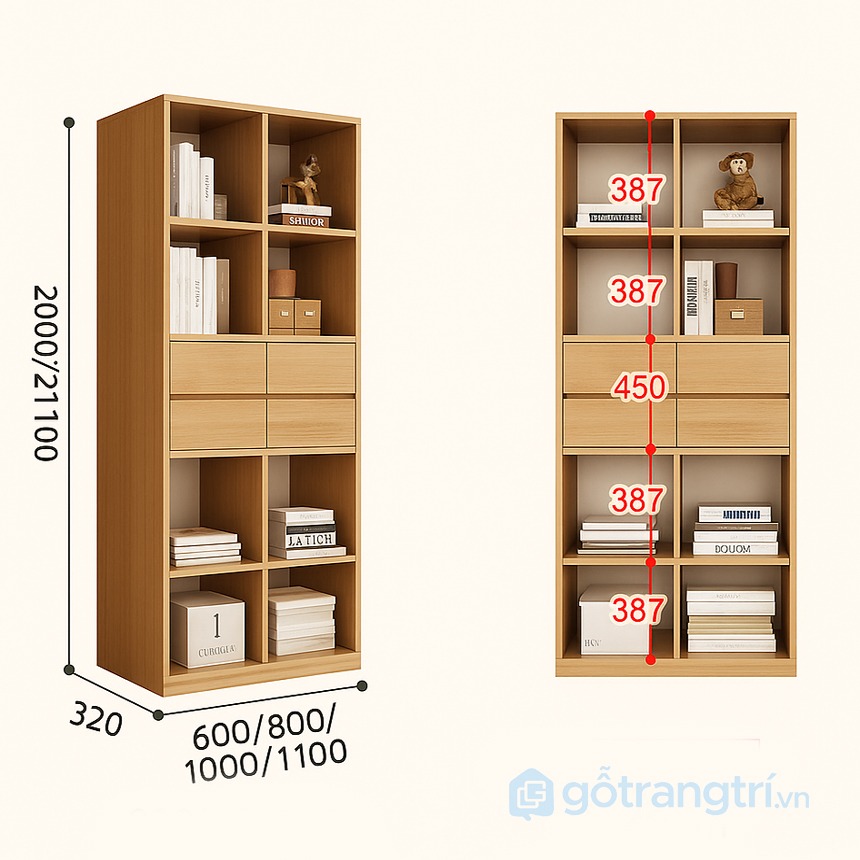 Kệ sách nhiều tầng có hộc tiện dụng GHS-2664