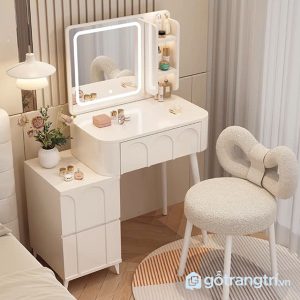 Bàn trang điểm có gương LED và kệ mỹ phẩm