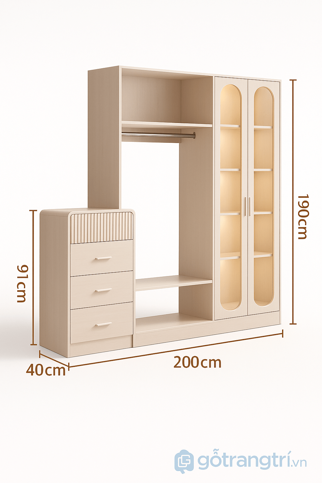 Tủ quần áo hiện đại bo cạnh thiết kế sang trọng GHS-52609