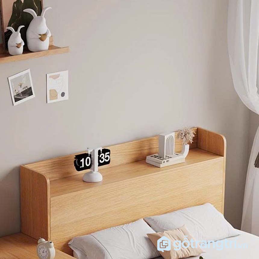 Giường đôi gỗ liền vách ngăn