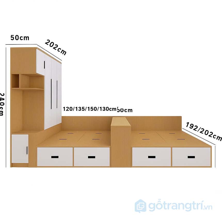 Giường tầng đôi không tầng trên thông minh GHS-9365