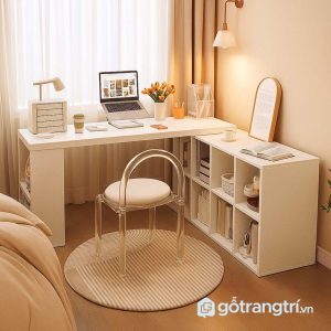 2 bàn học đôi cho 2 người tích hợp giá sách