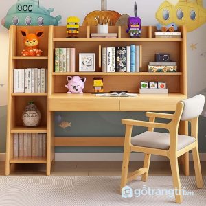 2 bàn học liền giá sách gỗ tự nhiên