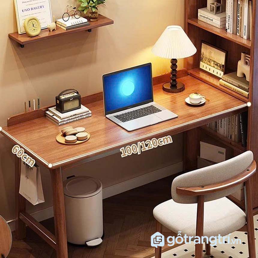 Bàn làm việc gỗ tự nhiên liền giá sách
