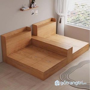 2 giường đôi gỗ liền vách ngăn