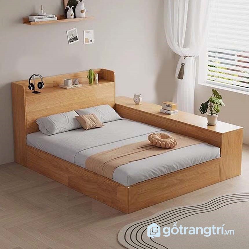 Giường đôi gỗ liền vách ngăn