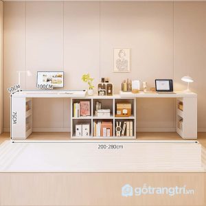 5 bàn học đôi cho 2 người tích hợp giá sách