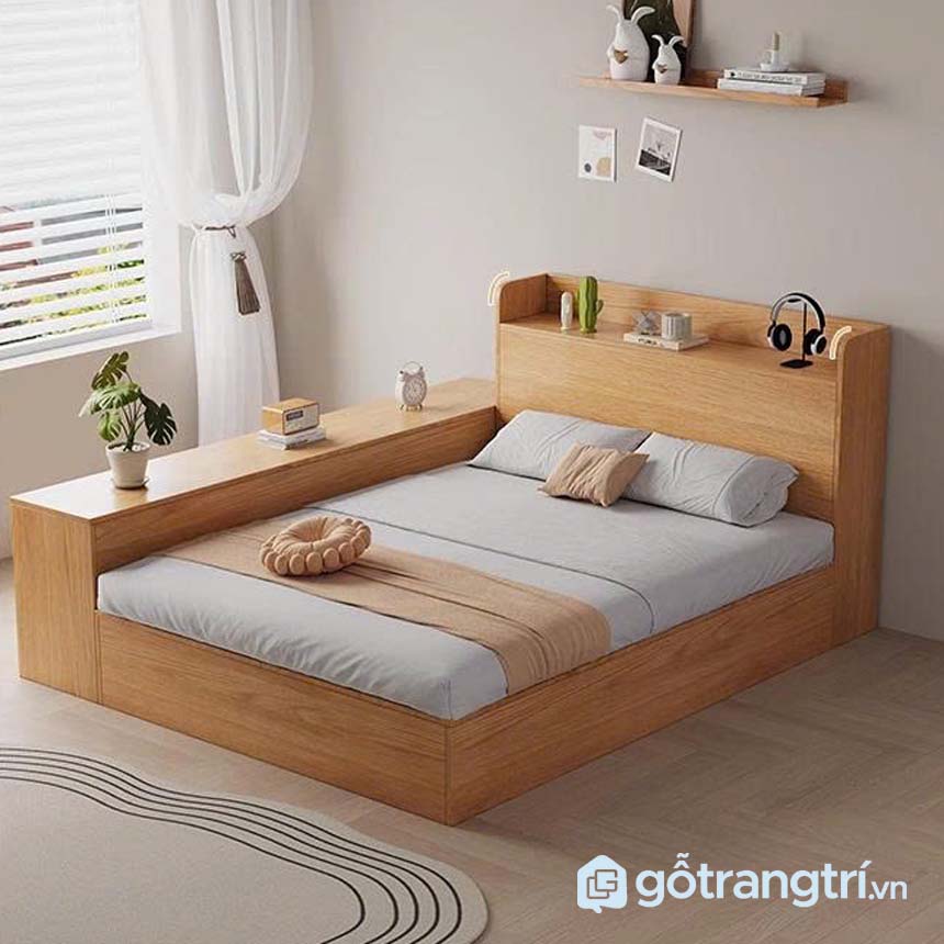 Giường đôi gỗ liền vách ngăn