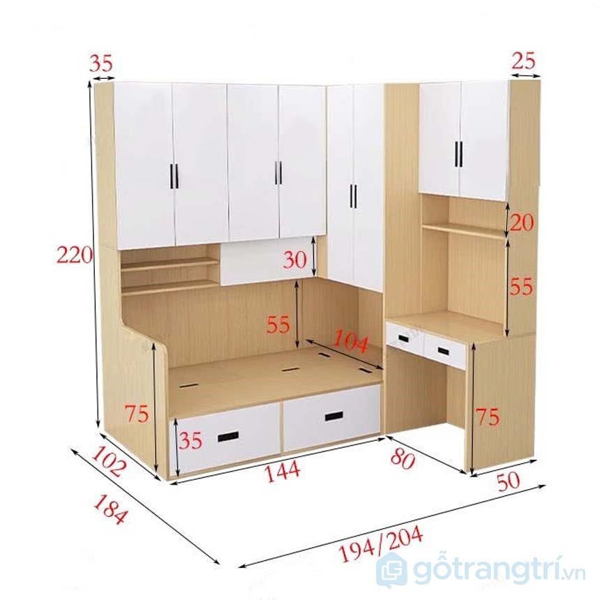 Giường ngủ kết hợp bàn học thông minh, tiết kiệm không gian GHS-9364