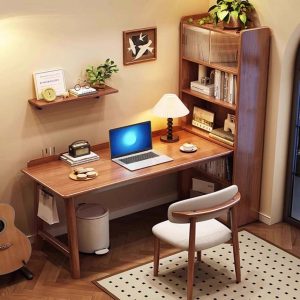 Bàn làm việc gỗ tự nhiên liền giá sách
