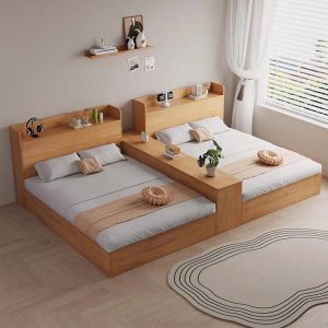 Giường đôi gỗ liền vách ngăn