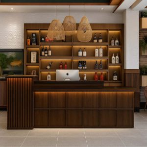 Quầy lễ tân gỗ sáng màu