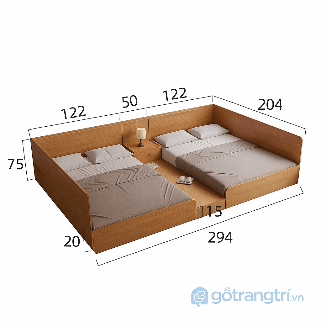 Giường 2 người riêng biệt không tầng GHS-9369 cho phòng nhỏ