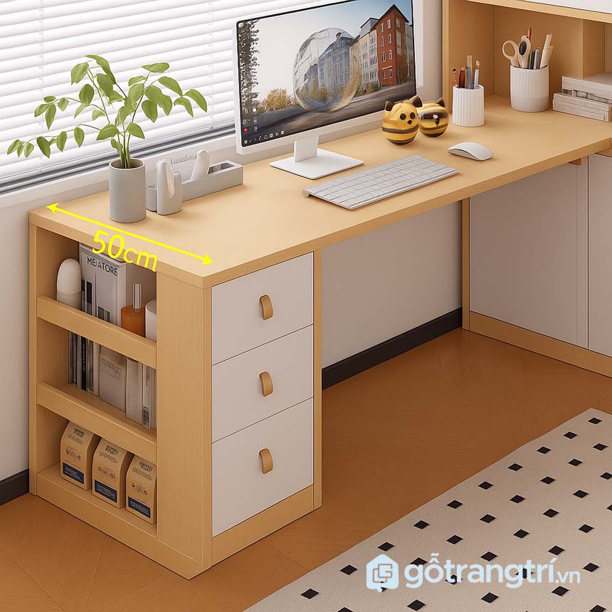 Bàn làm việc kết hợp tủ sách tiện lợi, tối ưu không gian GHS-42011