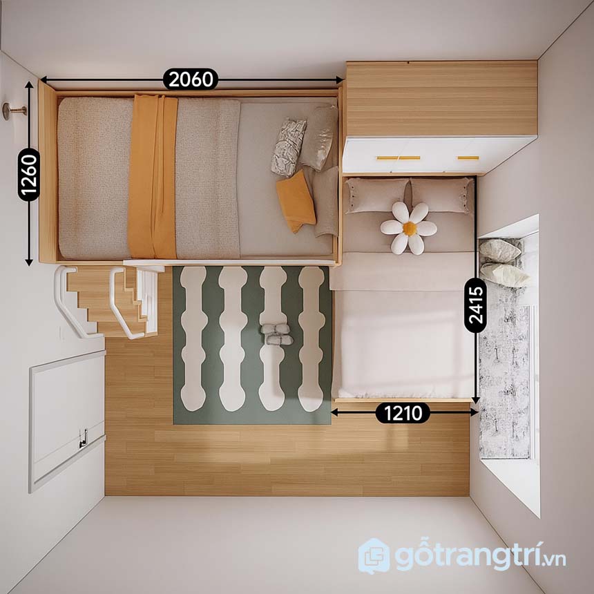 Giường tầng gỗ công nghiệp cho bé