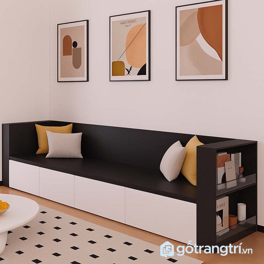 Sofa bệt có hộc kéo và kệ sách GHS-8400