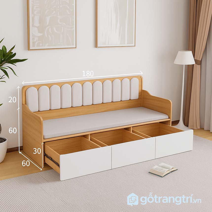 Sofa bệt tựa cao có ngăn kéo