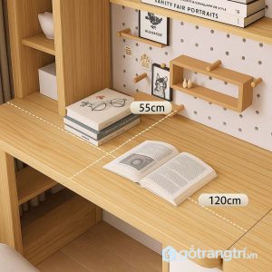 2 bàn học đôi liền giá sách