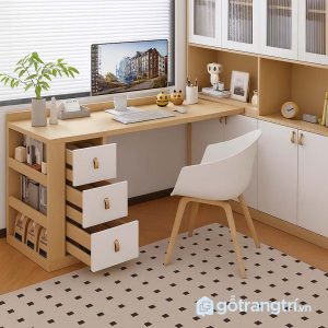 2 bàn làm việc kết hợp tủ sách