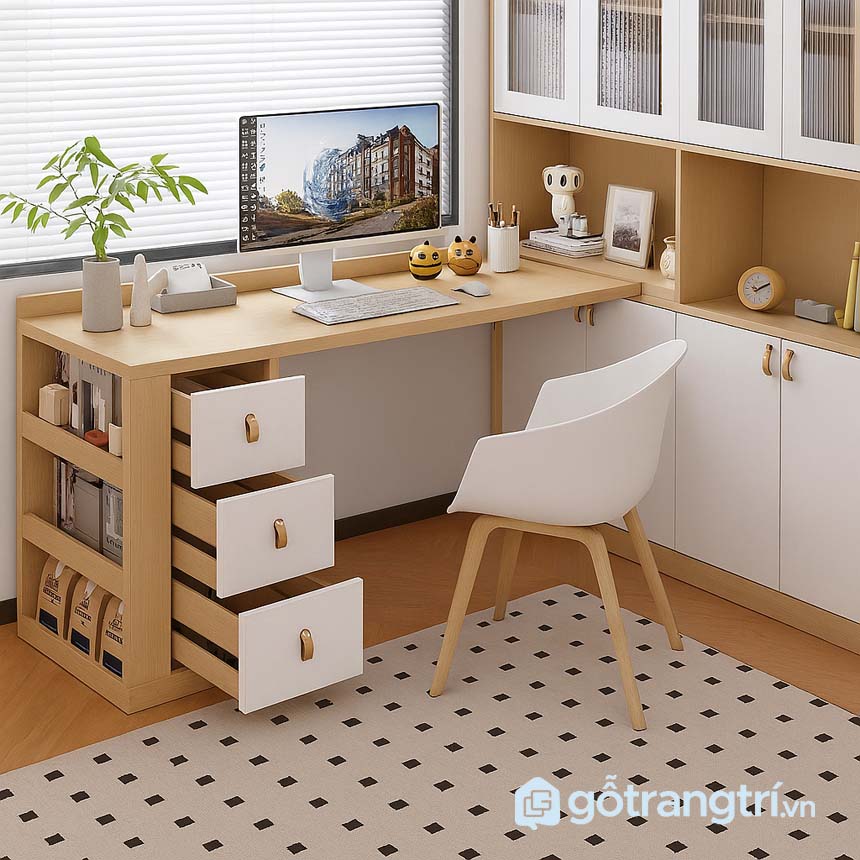 Bàn làm việc kết hợp tủ sách tiện lợi, tối ưu không gian GHS-42011