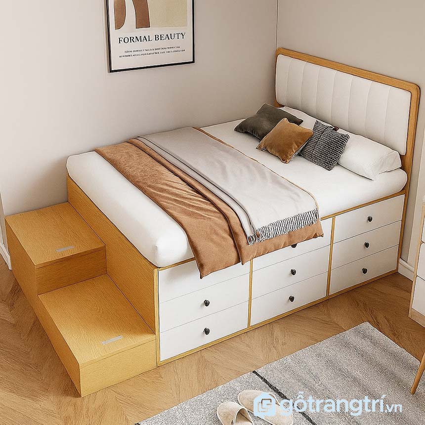 Giường ngủ nâng cao có ngăn kéo hiện đại GHS-9376