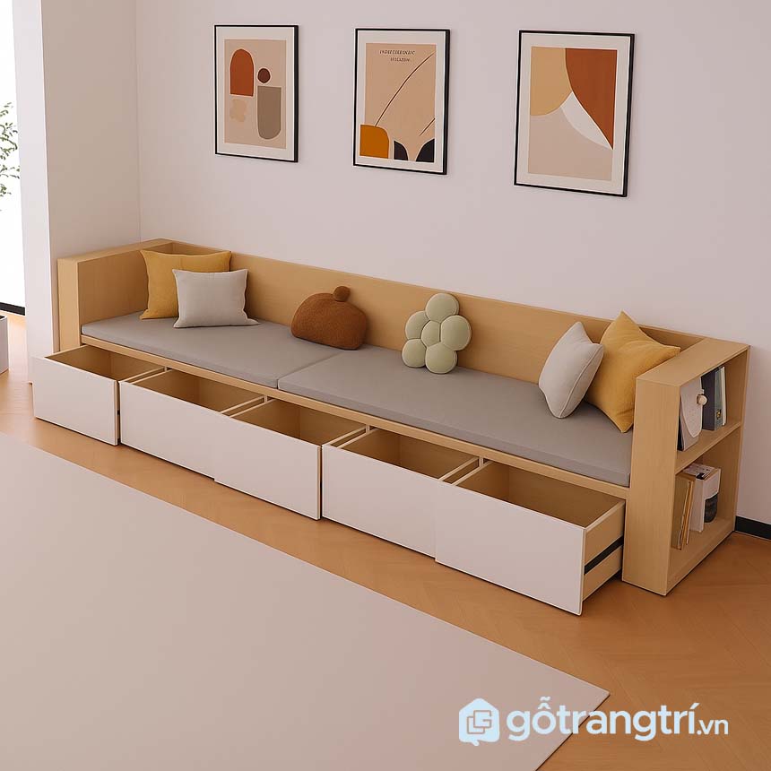 Sofa bệt có hộc kéo và kệ sách GHS-8400