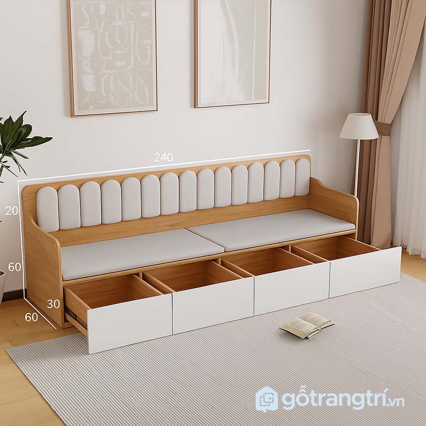 Sofa bệt tựa cao có ngăn kéo