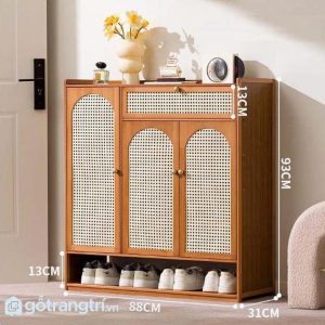 2 tủ giày gỗ mây đan