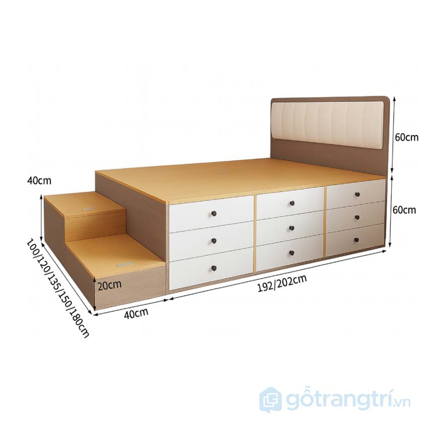 Giường ngủ nâng cao có ngăn kéo hiện đại GHS-9376