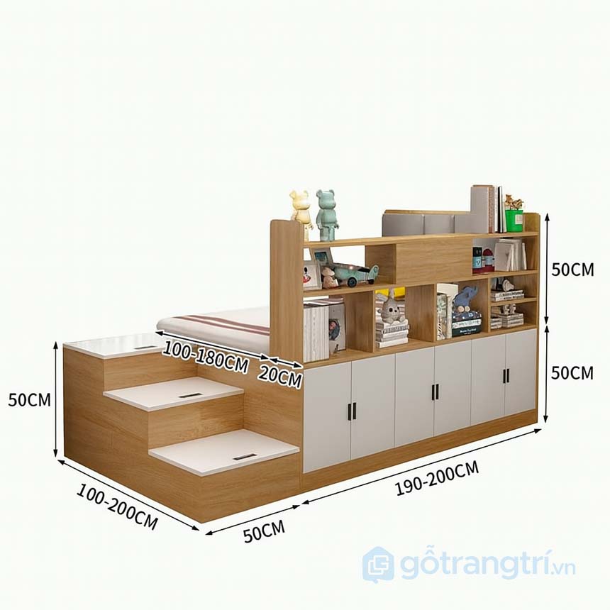 Giường có cầu thang và tủ chứa đồ GHS-9374