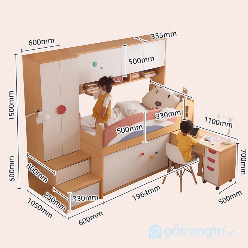 Giường tầng thấp an toàn, tiện nghi cho bé GHS-9382