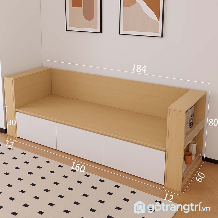 Sofa bệt có hộc kéo và kệ sách GHS-8400