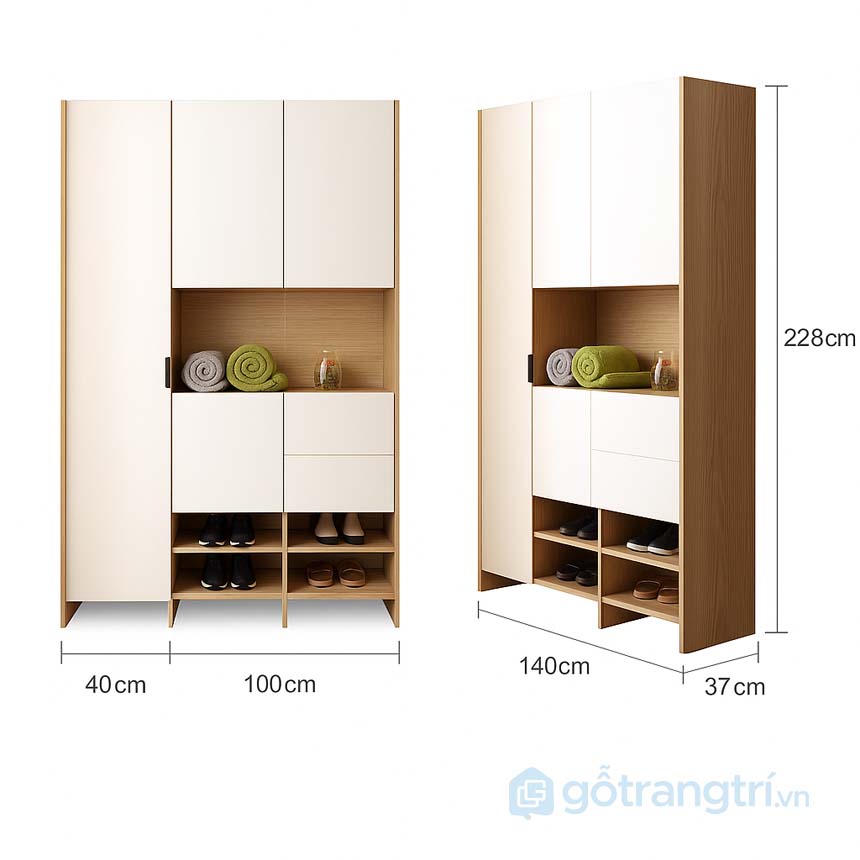 Tủ giày kết hợp tủ áo