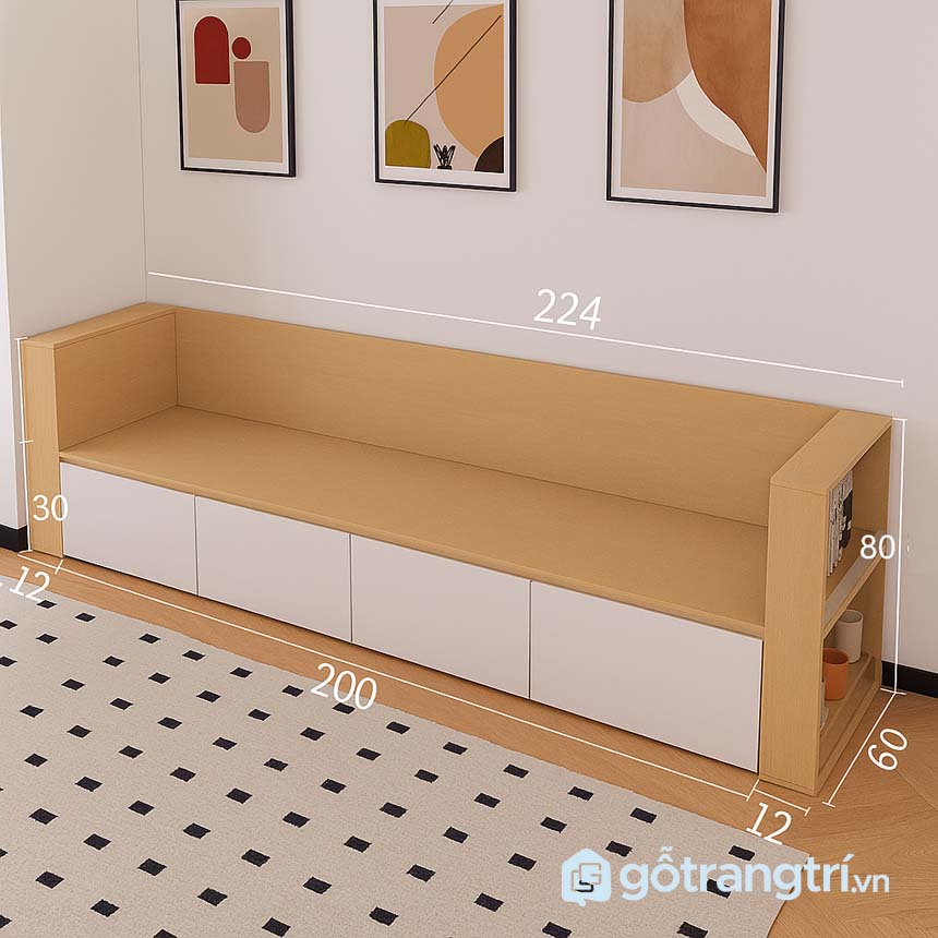 Sofa bệt có hộc kéo và kệ sách GHS-8400