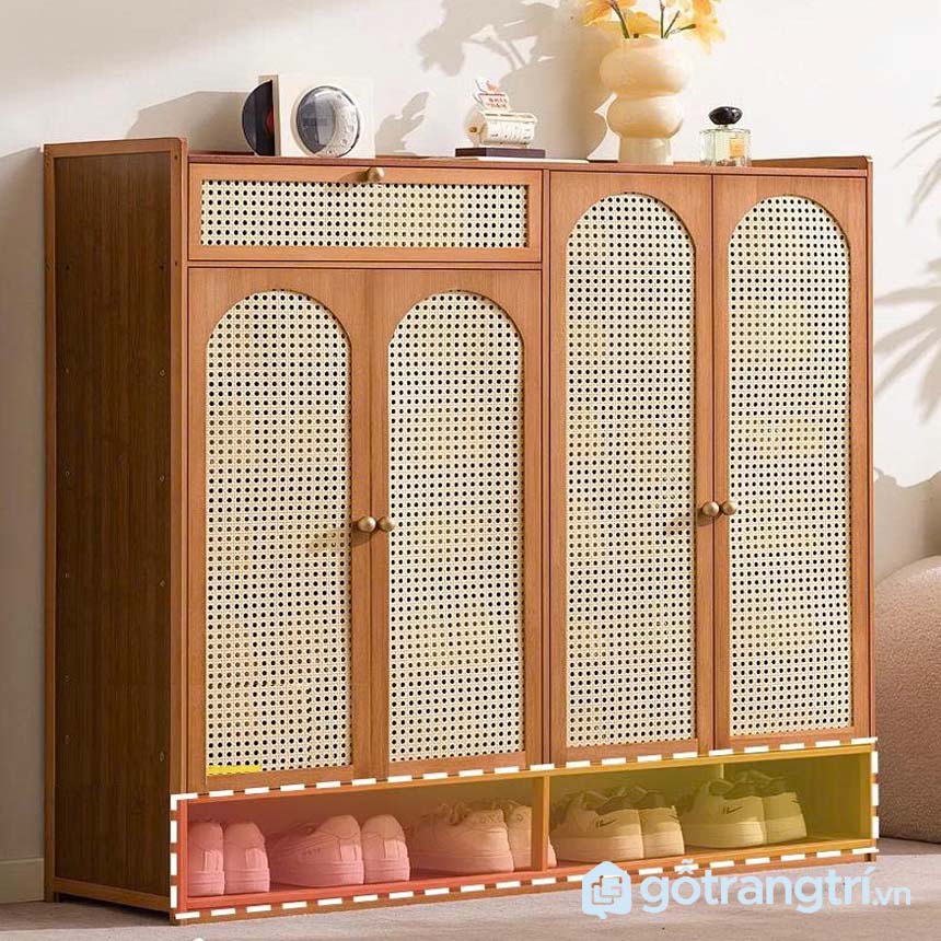 Tủ giày gỗ mây đan phong cách hiện đại, sang trọng GHS-52611