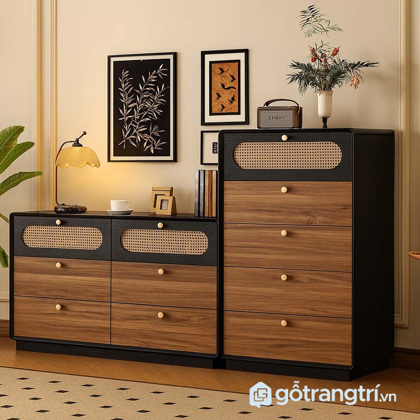 Tủ ngăn kéo gỗ mây hiện đại