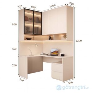 1 bàn học chữ L có giá sách