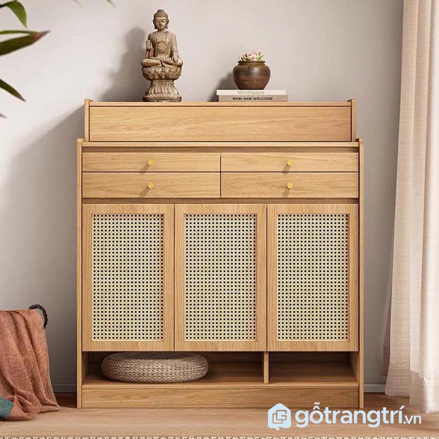 Bàn thờ gỗ mây đan hiện đại