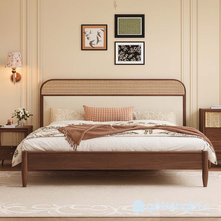 Giường gỗ hiện đại chân cao