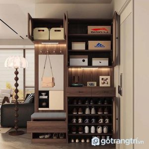 1 tủ giày gỗ mây đan hiện đại